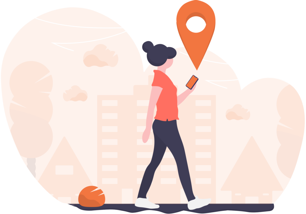 mujer caminando, orientándose con el móvil