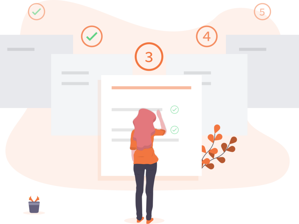 mujer mirando varias hojas enormes de clasificación